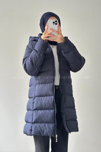 Lamelif Fermuarlı Şişme Mont Lacivert