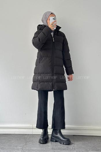 Lamelif Fermuarlı Şişme Mont Siyah