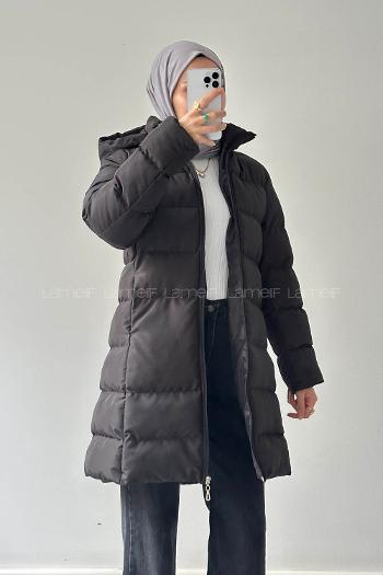 Lamelif Fermuarlı Şişme Mont Siyah