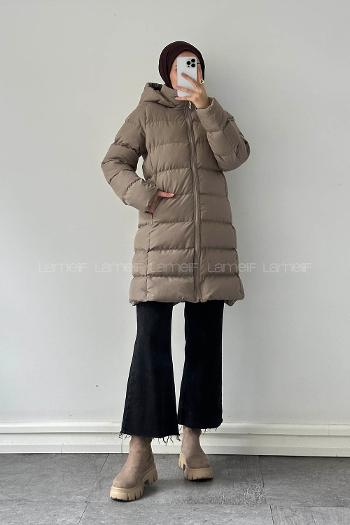 Lamelif Fermuarlı Şişme Mont Vİzonrengi