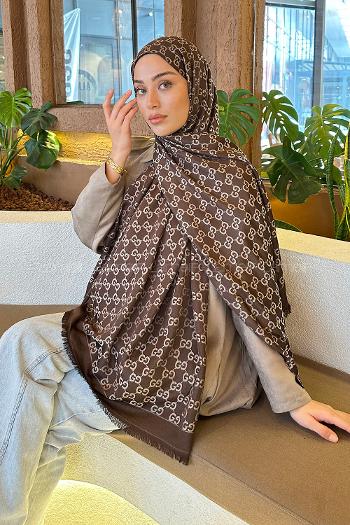 Lamelif G Desen Kaşmir Çift Taraflı Şal Acı Kahve