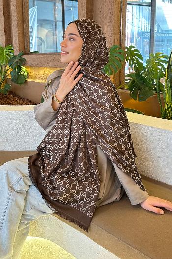 Lamelif G Desen Kaşmir Çift Taraflı Şal Acı Kahve