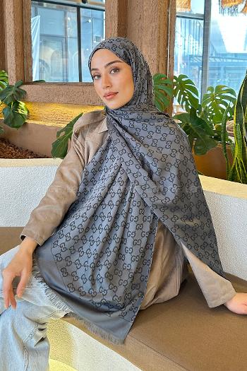 Anthracite Cotton Fabric Striped Shawl