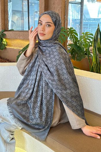 Anthracite Cotton Fabric Striped Shawl