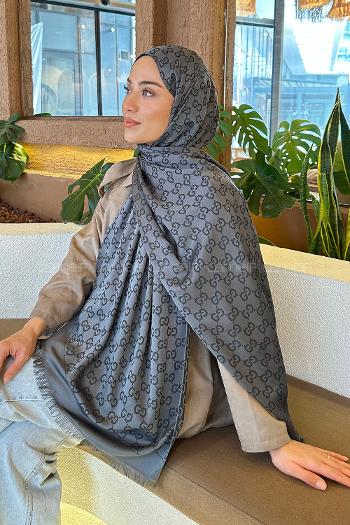 Anthracite Cotton Fabric Striped Shawl