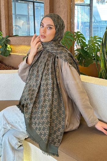 Khaki Cotton Fabric Striped Shawl