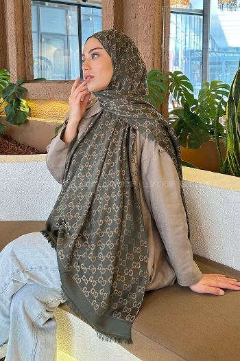 Khaki Cotton Fabric Striped Shawl