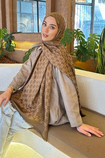 Milky Brown Bone Cotton Fabric Striped Shawl