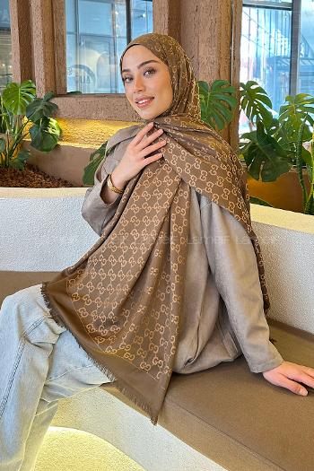 Milky Brown Bone Cotton Fabric Striped Shawl