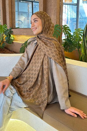 Milky Brown Bone Cotton Fabric Striped Shawl