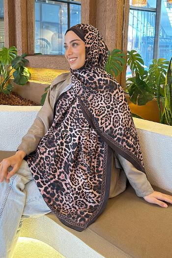 Lamelif Leopar Desen Bambu Şal Acı Kahve