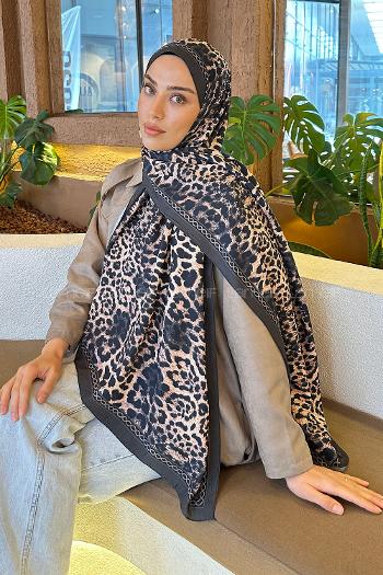 Lamelif Leopar Desen Bambu Şal Antrasit
