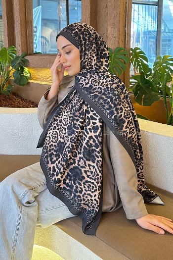 Lamelif Leopar Desen Bambu Şal Antrasit