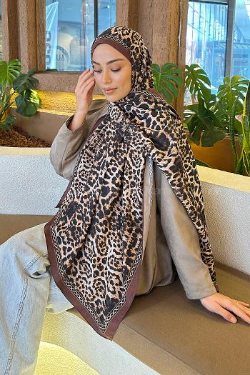 Lamelif Leopar Desen Bambu Şal Kahverengi