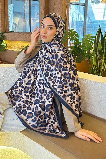 Navy Blue Cotton Fabric Flowering Shawl