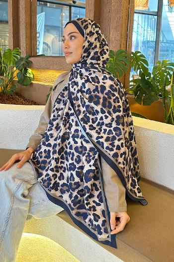 Navy Blue Cotton Fabric Flowering Shawl