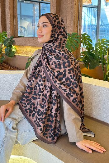 Lamelif Leopar Desen Bambu Şal Soft Kahve
