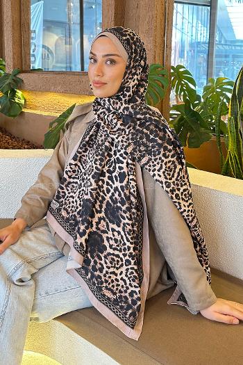 Lamelif Leopar Desen Bambu Şal Vizon