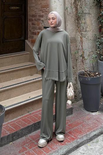 Lamelif Ön Parça Detaylı İkili Takım Haki