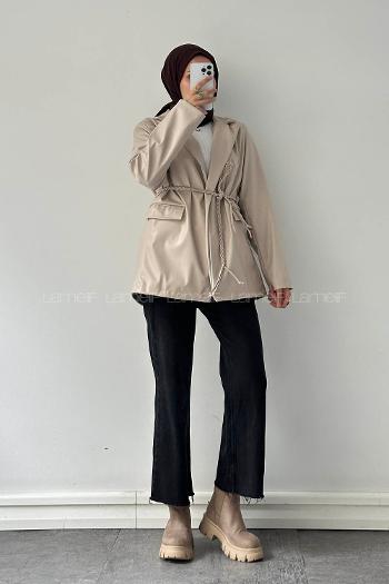 Lamelif Oversize Deri Ceket Taş Rengi