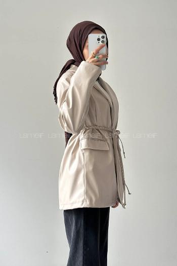 Lamelif Oversize Deri Ceket Taş Rengi