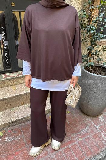 Lamelif Üçlü Tesettür Takım Acı Kahve