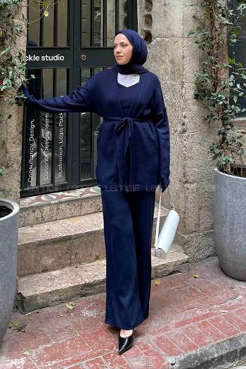 Lamelif Üçlü Triko Takım Lacivert