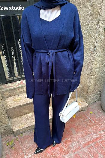 Lamelif Üçlü Triko Takım Lacivert