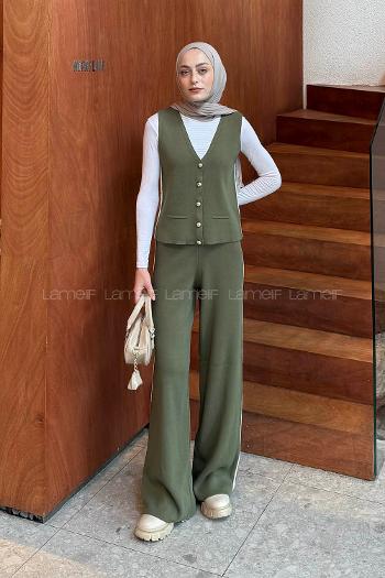 Lamelif Biyeli Yelekli Takım Haki