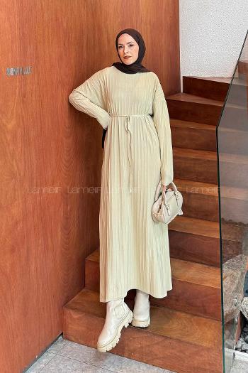 Beige Crew Neck Knitwear Dresess