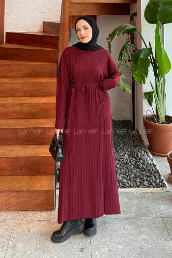 Claret Red Crew Neck Knitwear Dresess