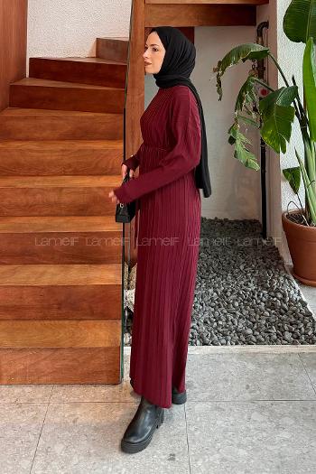 Claret Red Crew Neck Knitwear Dresess