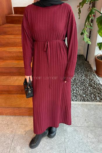 Claret Red Crew Neck Knitwear Dresess