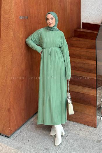 Green Crew Neck Knitwear Dresess