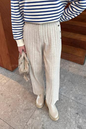 Lamelif Düğme Detaylı Pantolon Bej