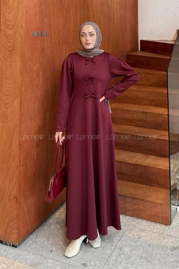 Claret Red Crew Neck Cotton Dresess