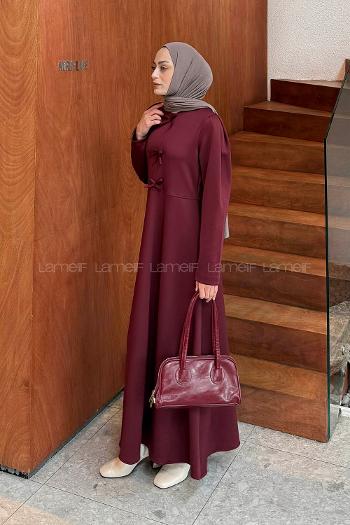 Claret Red Crew Neck Cotton Dresess