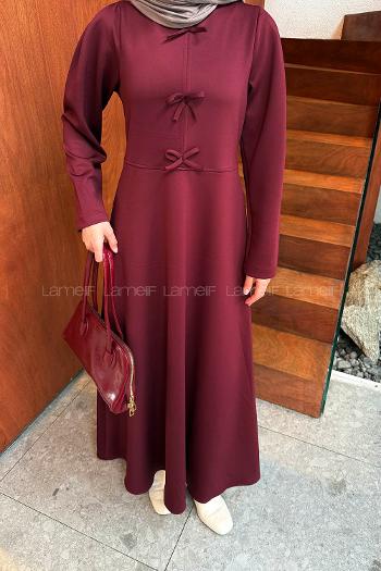 Claret Red Crew Neck Cotton Dresess