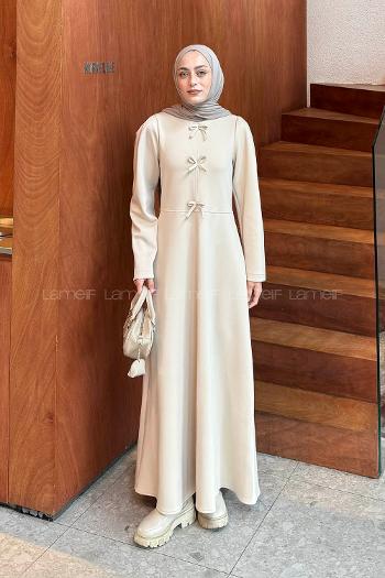 Cream Crew Neck Cotton Dresess