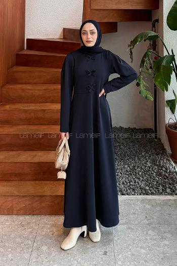 Lamelif Kurdela Detaylı Scuba Elbise Lacivert