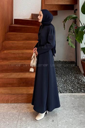 Lamelif Kurdela Detaylı Scuba Elbise Lacivert