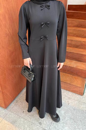 Lamelif Kurdela Detaylı Scuba Elbise Siyah