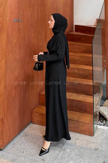 Lamelif Toka Detaylı Tesettür Elbise Siyah