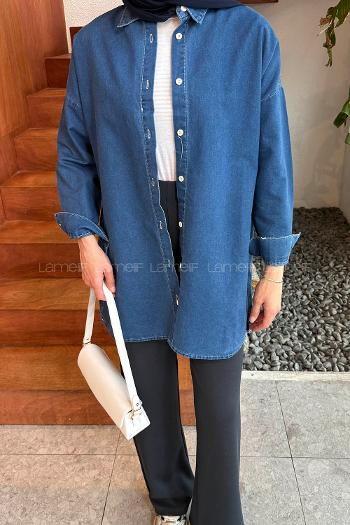 Denim Blue Shirt Collar Long Arm Cotton Shirt