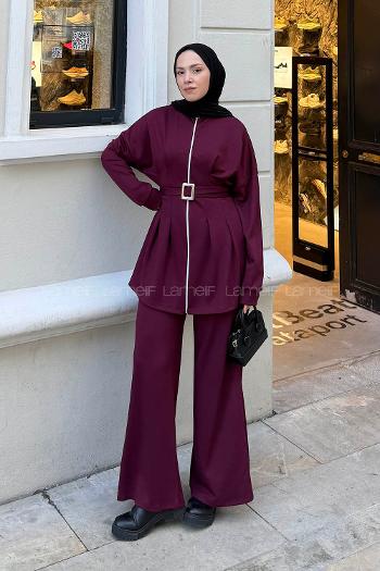 Lamelif Belden Oturtmalı Oysho Takım Bordo