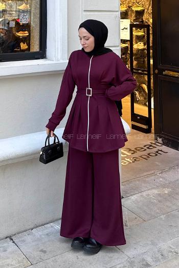 Lamelif Belden Oturtmalı Oysho Takım Bordo