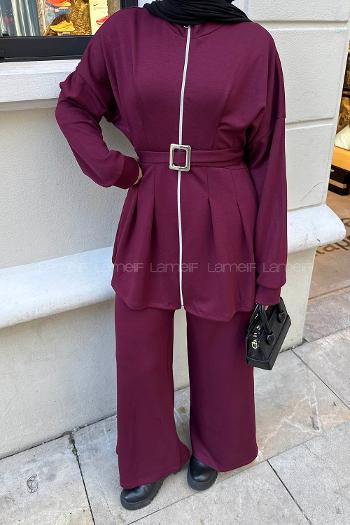 Lamelif Belden Oturtmalı Oysho Takım Bordo