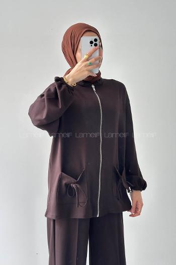 Lamelif Biyeli Cepli İkili Takım Acı Kahverengi