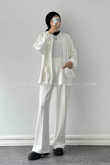 White Neckband Long Arm Cotton Regular Trousers Comfortable Suit