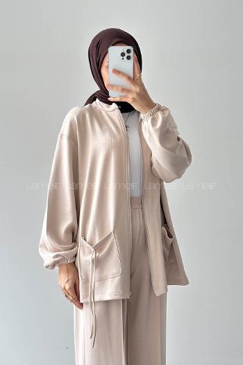 Cream Neckband Long Arm Cotton Regular Trousers Comfortable Suit